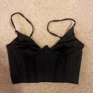 White Fox Black Satinette Cropped Bustier Top